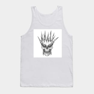 Horror Skull in Sharp Bone Crown Engraving Tattoo Tank Top